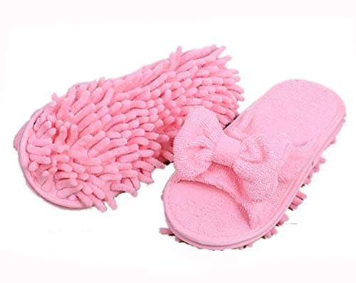 Miatty 1 Pair Bowknot Super Chenille Microfiber Washable Mop Slippers Shoes for Women, Floor Dust Dirt Hair Cleaner [One Size fit 5-10]