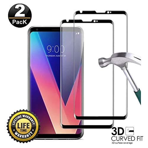 For LG V30 Glass Screen Protector Premium [3D Curved] [Bubble Free] [9H Hardness] [Anti-Fingerprint] Clear Full Screen Coverage Tempered Glass Screen Protector for LG V30 [2-Pack]