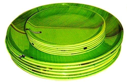 LASERBOT Banana Leaf South Indian Melamine Dinner Plate Set of 12 (6 Full || 6 Half)