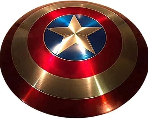 Captain Shield 22 Inch Captain Round Shield Metal Replica Halloween Medieval Armor Cosplay Shield, Shield, LARP Combat Shield Red Rustic Vintage Home Decor Gifts Theater Play America Shield, Multi,