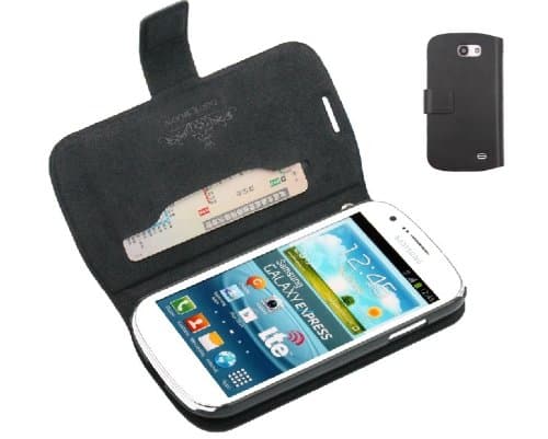 New Ultra-thin Card Slot Side Genuine Flip Real Leather Case Cover for Samsung Galaxy Express i437 i8730 (Black)