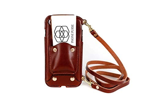 Cell Phone Lanyard Strap iPhone XS Cell Phone Case, Leather Crossbody Bag CHESTNUT Mini Phone Pouch with Shoulder Strap for iPhone XS Lanyard Chestnut