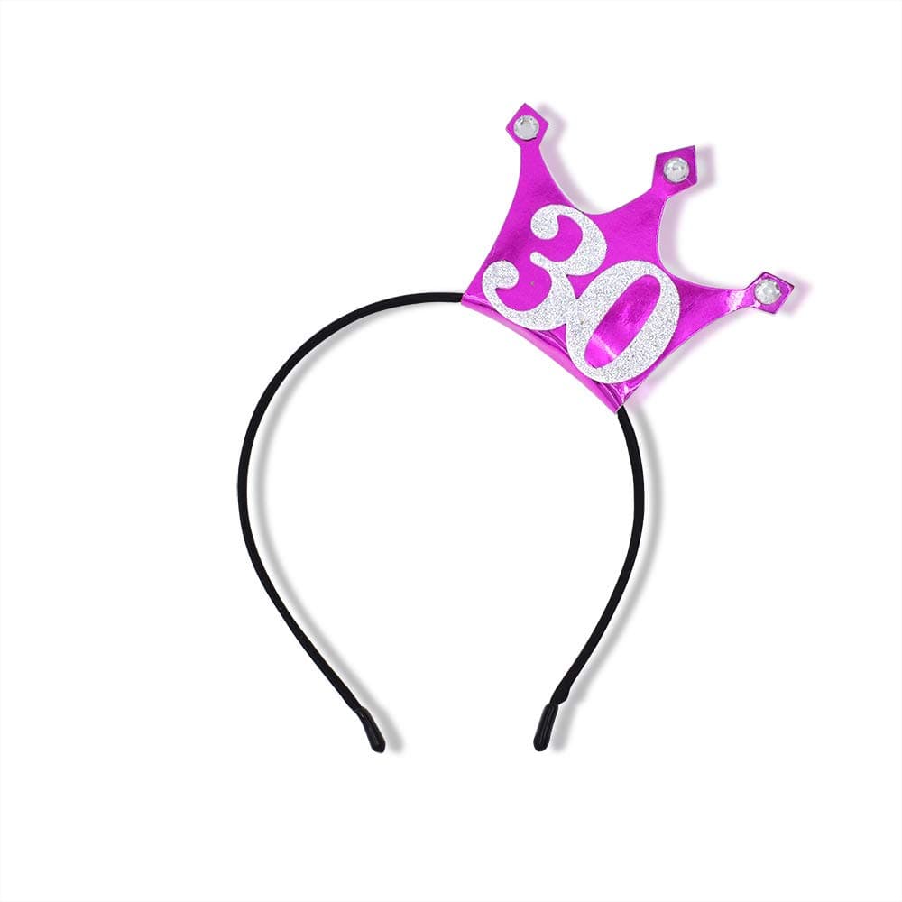 30th Birthday Headband - 30 Years Party Tiara 30th Birthday Gifts Birthday Party Accessories (Hot Pink/Glitter Silver)