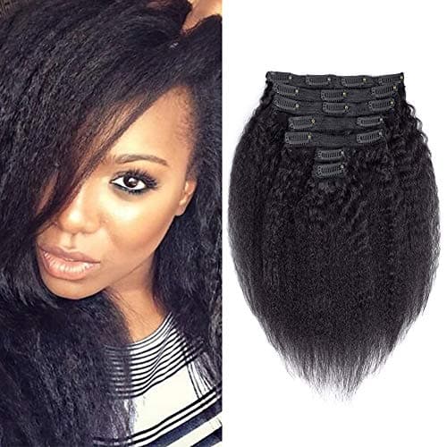 Afro Kinky Straight Clip In Hair Extensions (10inch/120g) Corase Yaki Natural Hair Clip Ins Human Hair 7pcs/set Double Weft Kinky Straight Clip In Human Hair Extensions For Black Women Natural Color