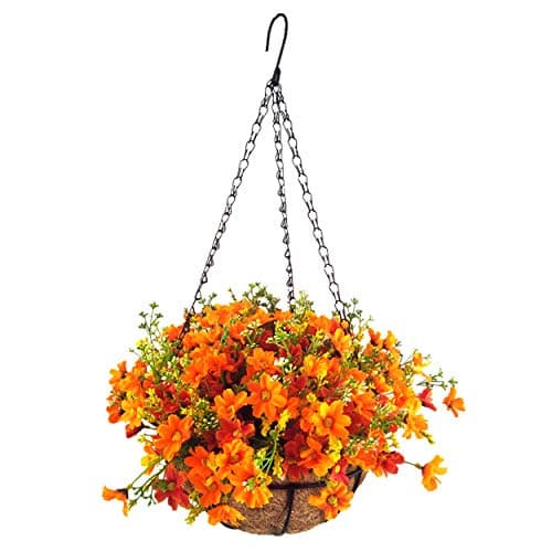 Mynse Hanging Basket Artificial Daisy Flower for Home Decor Outdoors 10 inch