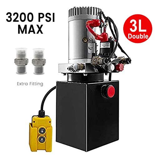 Fisters 16 Quart Single Acting Hydraulic Pump 12V Hydraulic Power Unit with Steel Reservoir for Dump Trailer Truck Car Lift Unit(16 Quart Steel Single Acting)