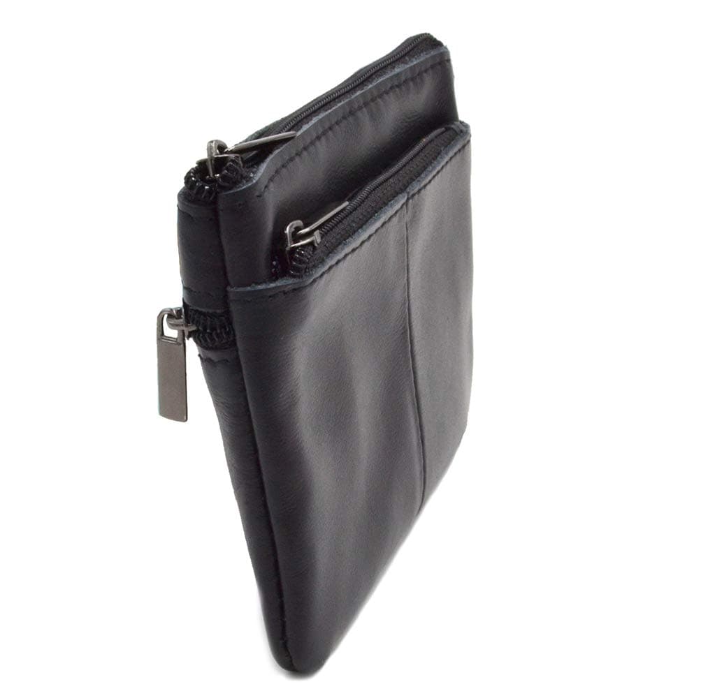 Freezx Women Genuine Leather Coin Pouch Zip Mini Purse Wallet Key Chain 3 Zipper