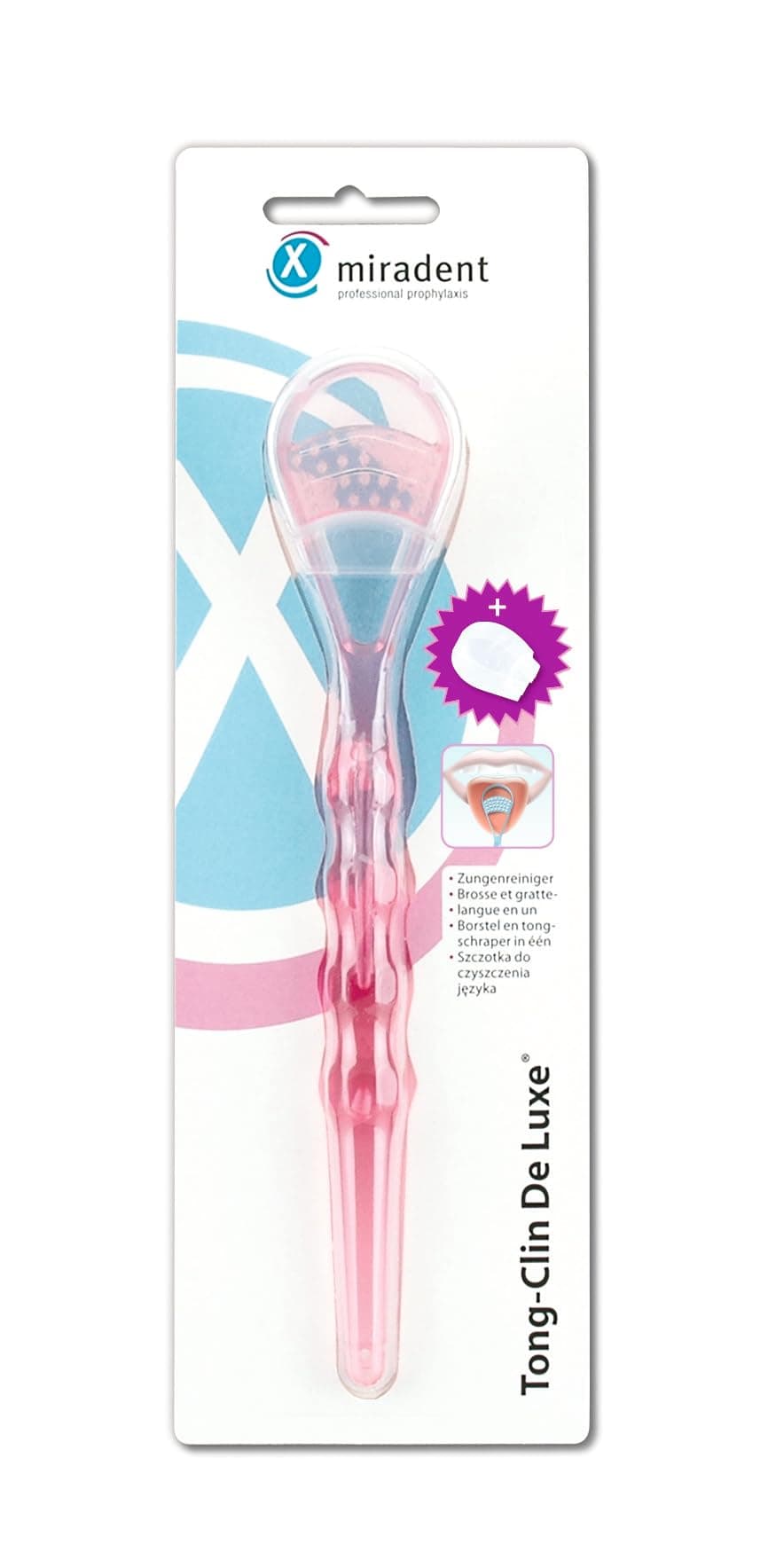 Miradent Tongue Cleaner Pink Luxury Tong-Clin - One Brush