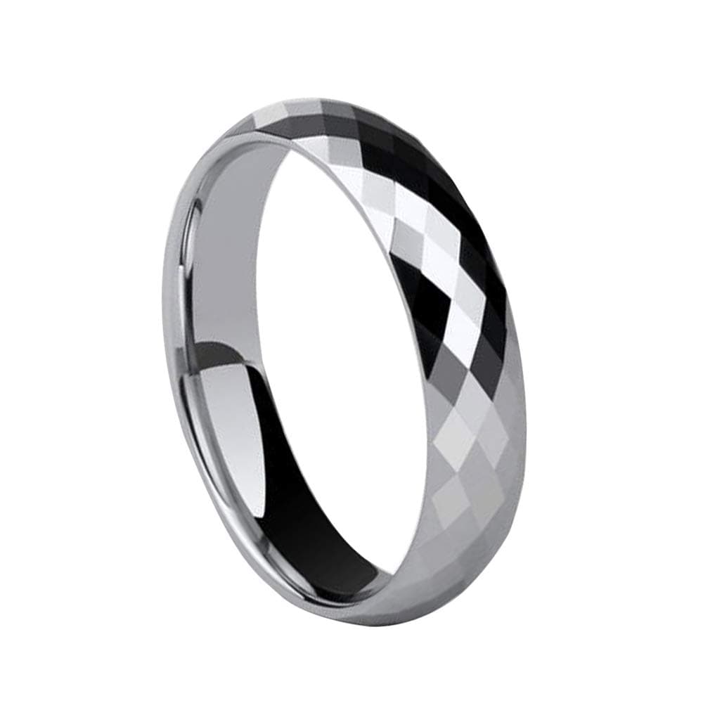 PDAYWID Wedding Band Tungsten Ring Rhombus Cut Silver Surface Engagement Anniversary Ring Comfort Fit