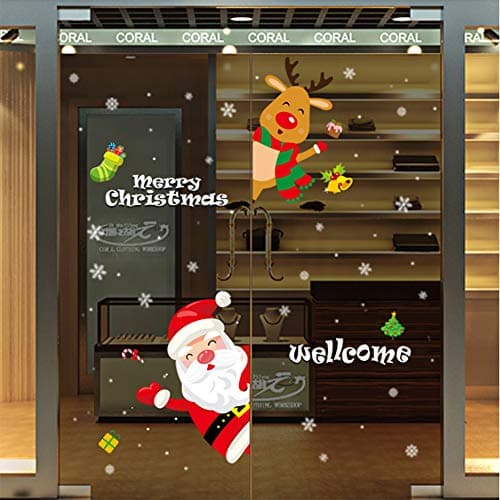 Christmas Decorations Window Clings Decal Stickers Colorful Santa Claus Elk Thanksgiving Ornaments Party Supplies