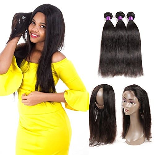 Ossilee Hair Brazilian Hair Straight Hair Bundles with 360 Lace Frontal 10A Brazilian Straight Hair Pre Plucked 360 Lace Frontal Closure with Bundles (18 20 22+16 360frontal, Natural Color)