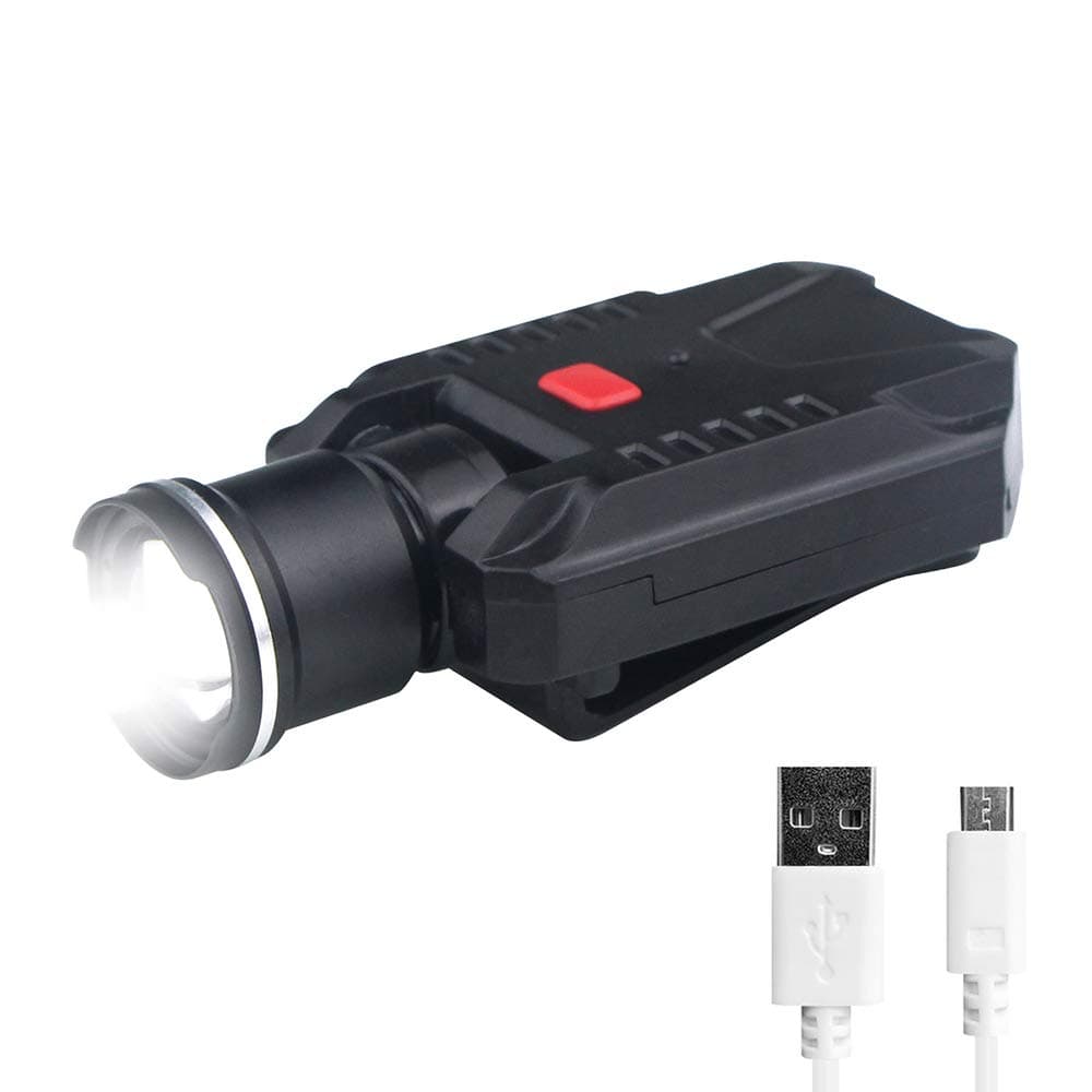 FISHNU 500 Lumens Clip-on Hat Light,USB Rechargeable Led Cap Light,No Red Ring and Aluminum Alloy Zoomable Head Baseball Hat Lamp,Tightly Clip Designed Spotlight