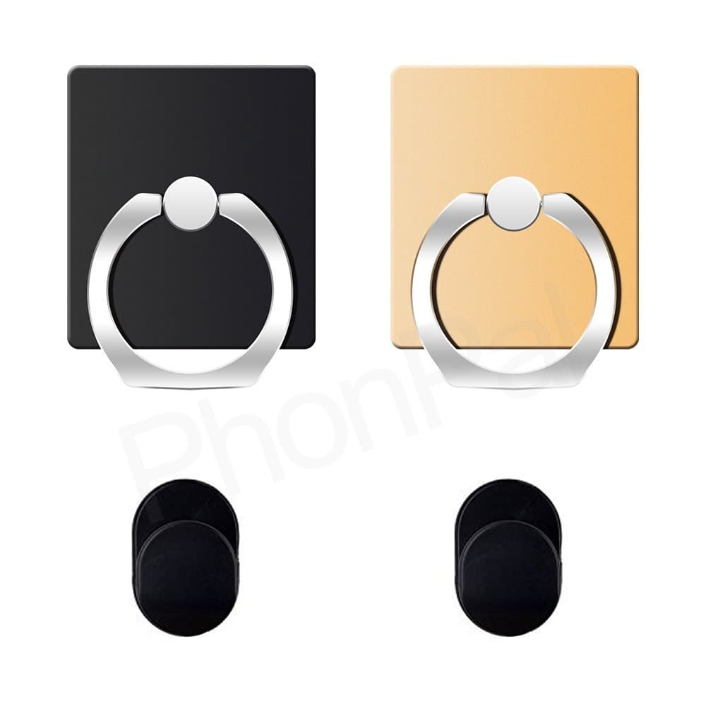 Phone Stand, Phone Holder, Phone Ring, Phone Grip for car, home, desk and anywhere, 2- Pack Black & Gold
