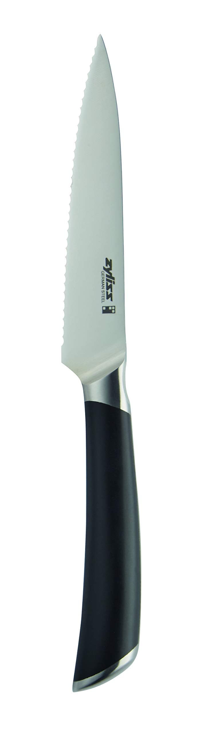Comfort Pro Serrated Paring Knife, 11.5cm/4.5in, Sharp Forged German Stainless Steel, Antibacterial Black Handle with Finger Rest, Professional Kitchen Knife/Vegetable Knife, Dishwasher Safe