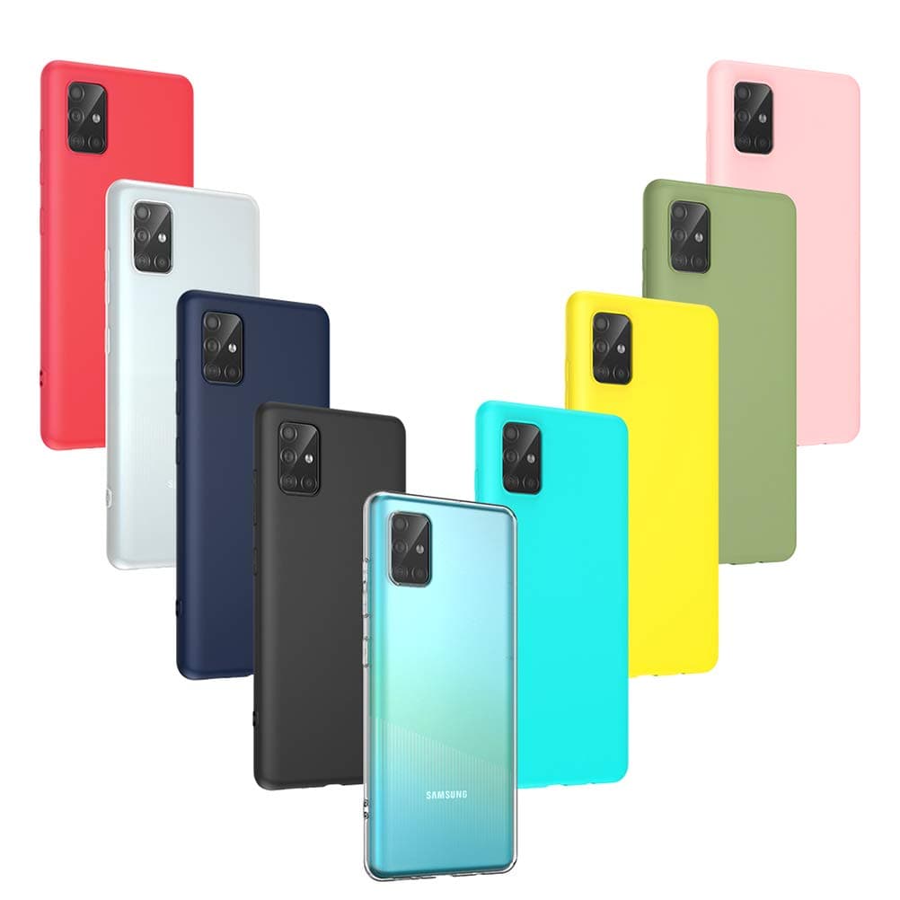 Oududianzi - 9x Samsung Galaxy A51 Case, Ultra-Thin Silicone Cover Soft Flexible Colour Candy (9 Colours) - [ Black + Red + Translucent + Blue + Mint Green + Pink + Blue + Green + Yellow ]