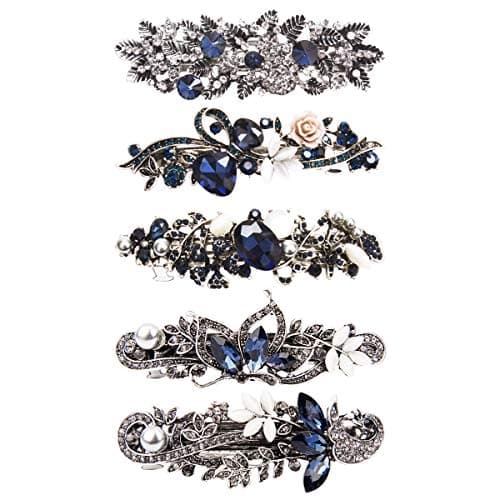 Curasa 5 PCS Girls French Rhinestones Barrettes Crystal Vintage Spring Hair Clip for Women (5 Pcs)