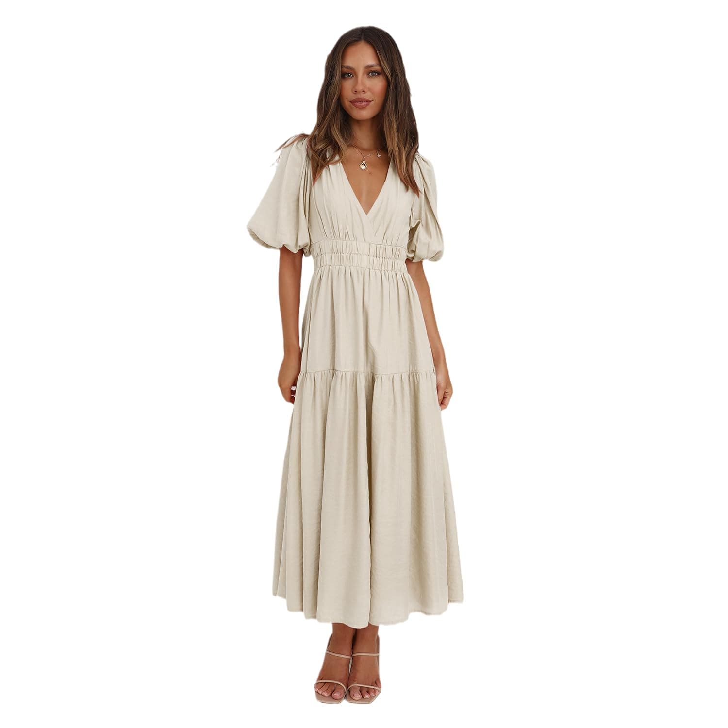 Women's Summer Casual Long Dresses Deep V Neck Short Sleeve Maxi Dress Club Party Wedding Beach Dress