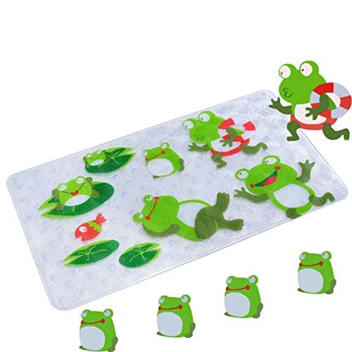 WARRAH Kids Bath Mats for Tub,No Slip Bathtub Mats with Suction Cups for Shower,27.5" L x 15.7" W,Cute Cartoon Dinosaurs for Babies,Children,Kids,Machine Washable (Dinosaurs FHD-05)