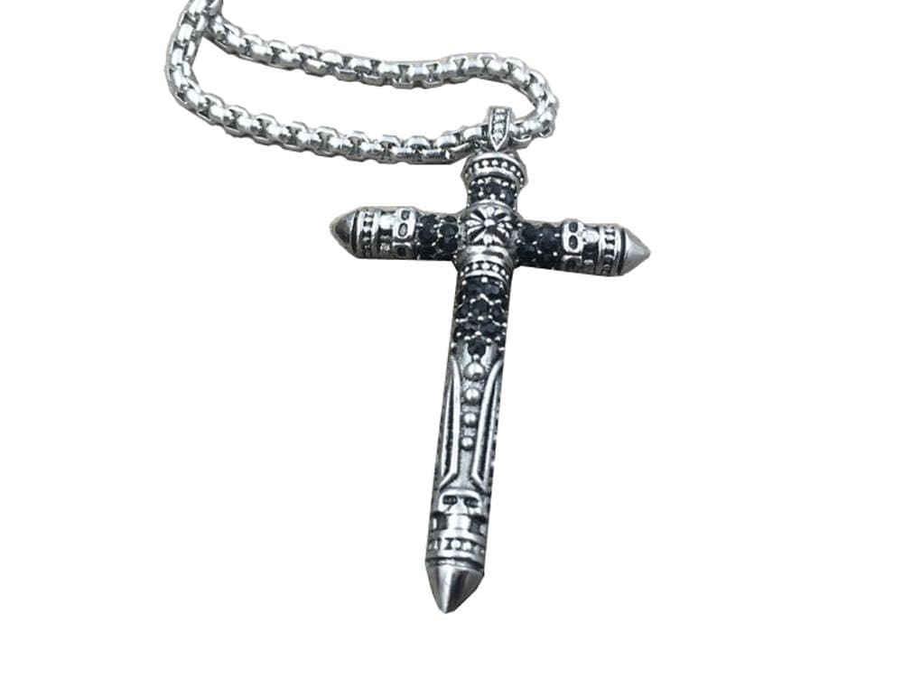fdhbdf Harley Black Diamond Titanium Steel Cross Pendant Necklace