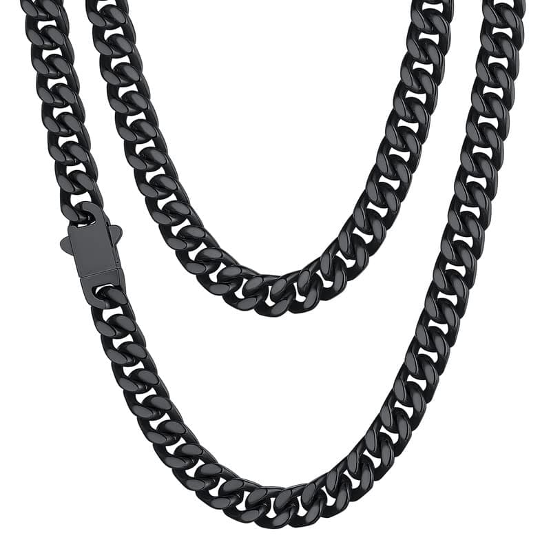ChainsHouse Stainless Steel Mens Cuban Link Chain, Black/ 18K Gold Plated Miami Cuban Chain Necklace, 5mm/7mm/9mm/12mm/14mm Width, No Tarnish& Durable Hip Hop Mens Jewelry, 18"-30", Send Gift Box