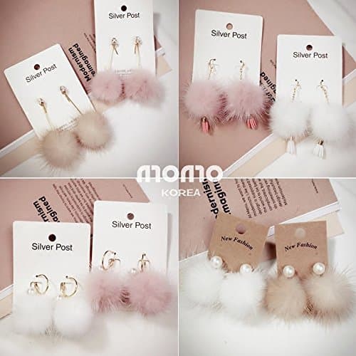 usongs Korea plush mink fur ball earrings 925 white fungus hook elegant earrings hypoallergenic earrings long section