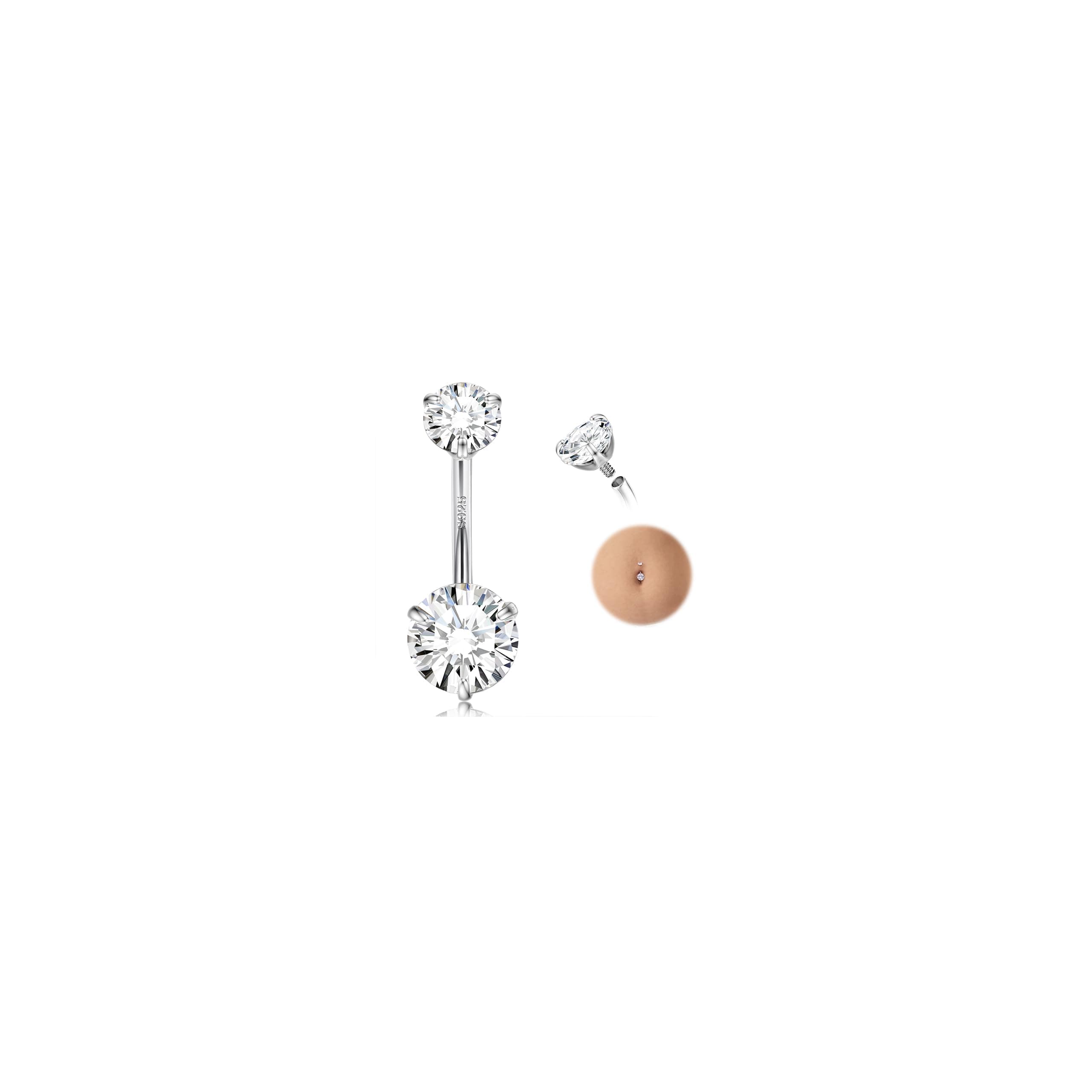 Finrezio 925 Sterling Silver Belly Button Rings for Women Belly Bars 14G Austria Crystals Belly Piercing Body Navel Piercing Jewelry Hypoallergenic