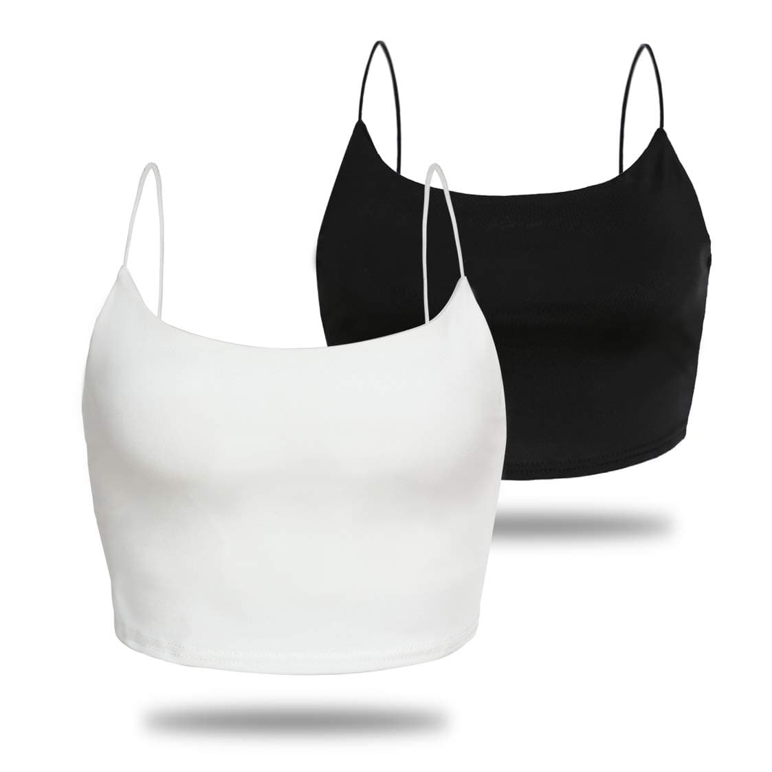 Amilia Women's Basic Solid Cami Spaghetti Double Layer Crop Tank Top