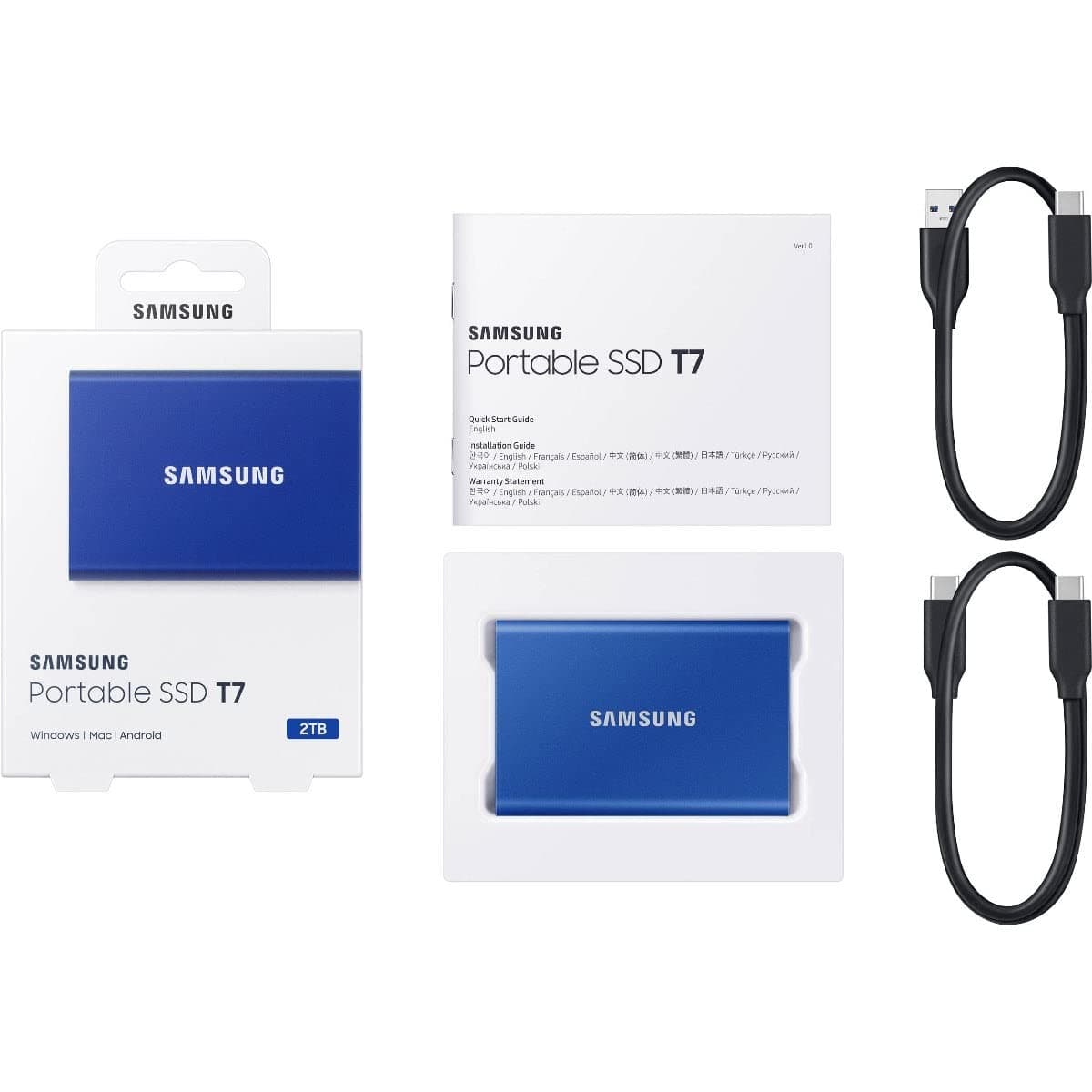Samsung 2TB SSD T7 Portable External Solid State Drive USB 3.2 Gen 2 up to 1,050 MB/s -Blue