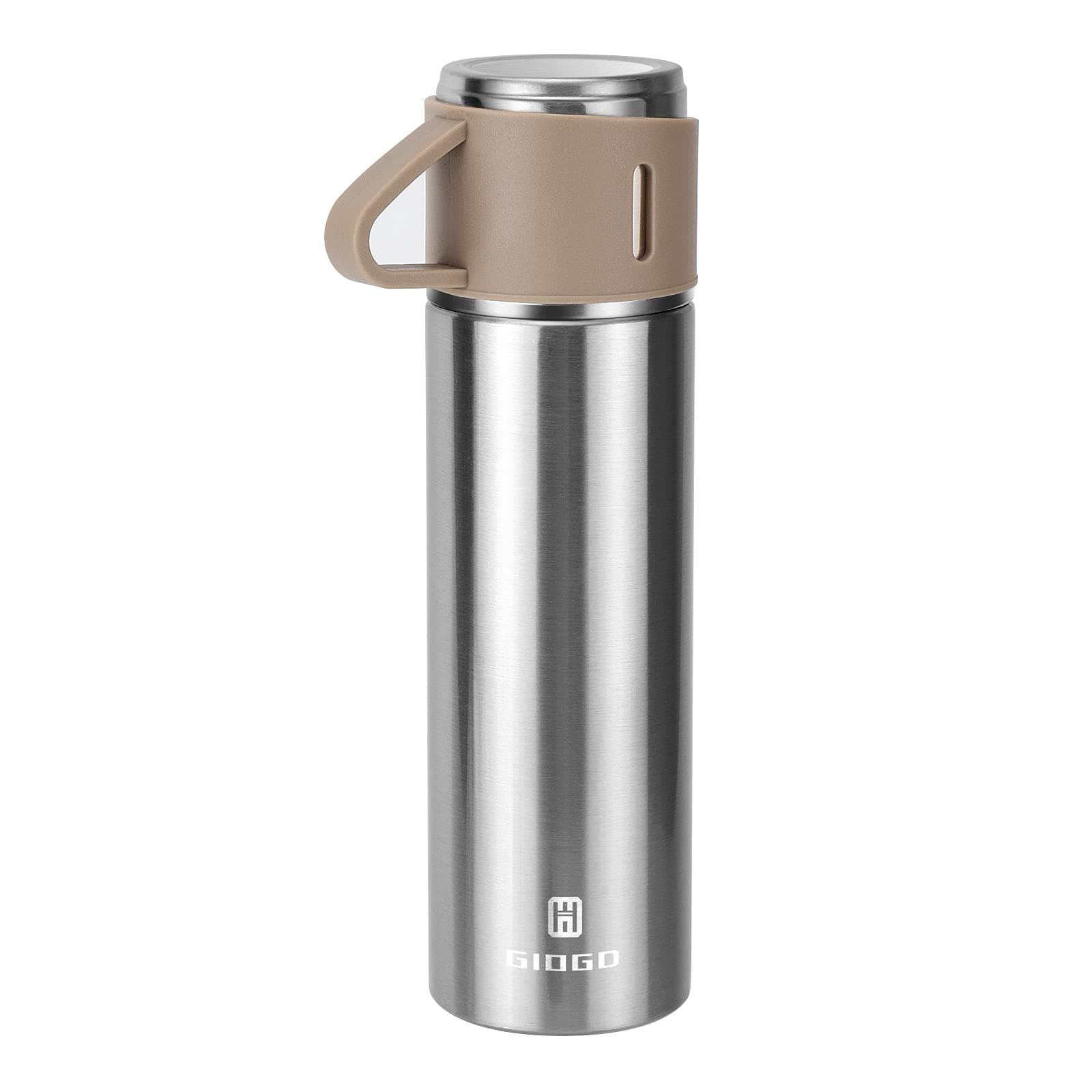 Stainless Steel Thermo 500ml/16.9oz Vacuum Insulated Bottle with Cup for Coffee Hot drink and Cold drink water flask.(Brown,Single)