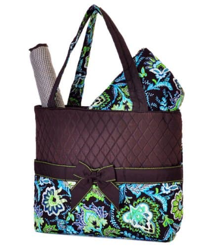 LarLar Oliff Floral Print Quilted 3pc Diaper Bag (Brown/Lime)