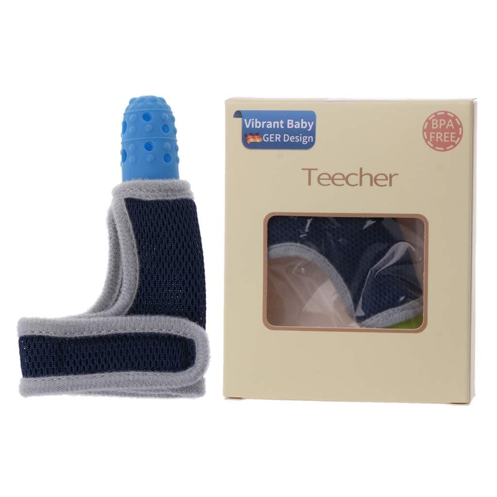 Lyguy Baby Teether, Baby Child Finger Guard Stop Thumb Sucking Wrist Band Baby Nursing Mittens Teether Pacifier Born Dental Care Blue