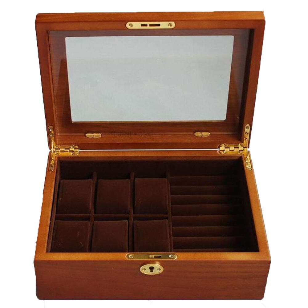 ANHPI Solid Wood Watch Box Six Loaded Glass Cover Watch Storage Box Watch Collection Box Jewelry Storage Box,Antique