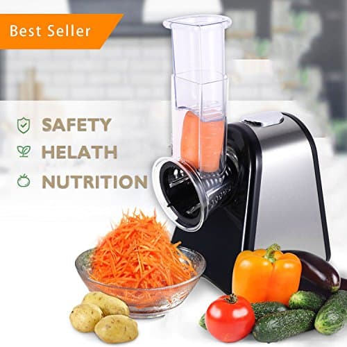 Meykey Electric Spiralizer Salad Maker Food Grater Slicer/ Electric Graters /Chopper with 5 Cone Blades, 150W - Black/Silver