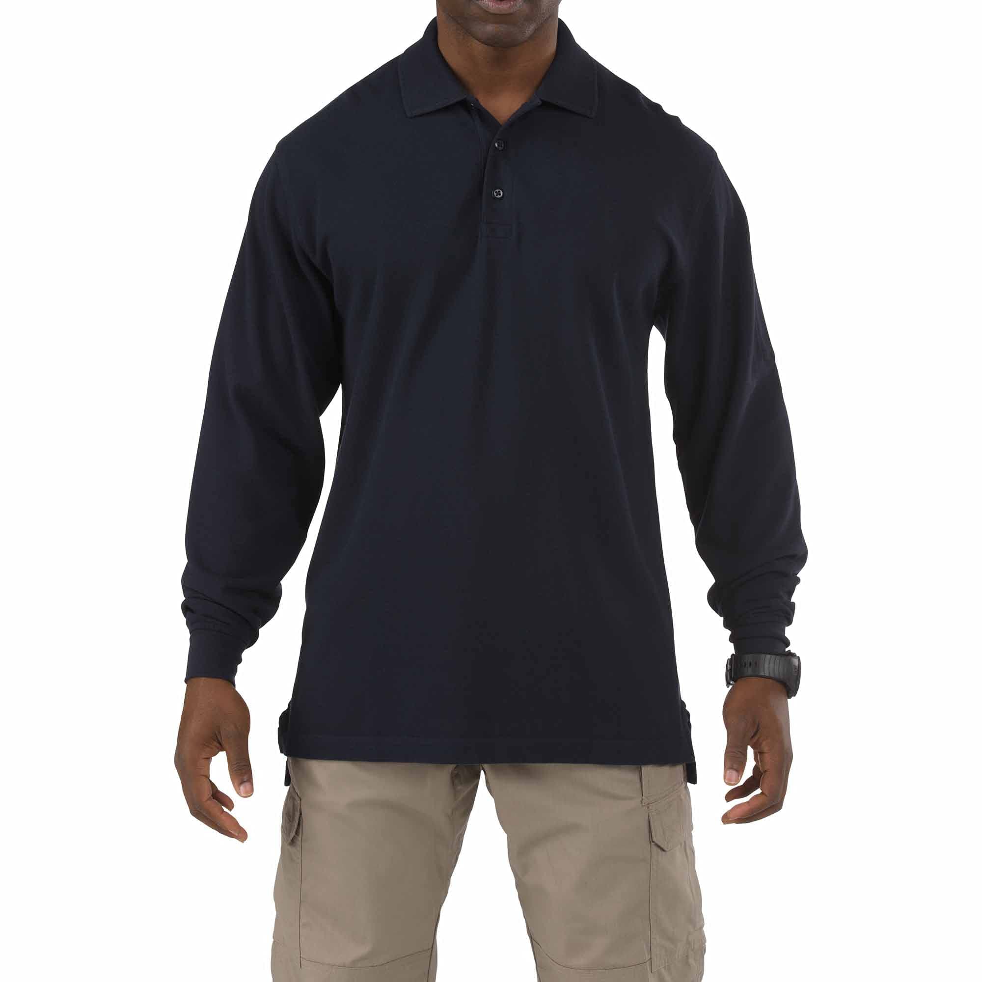 5.11 Tactical Professional Long Sleeve Polo Shirt, Cotton Pique Knit, Reinforced Seams, Style 42056