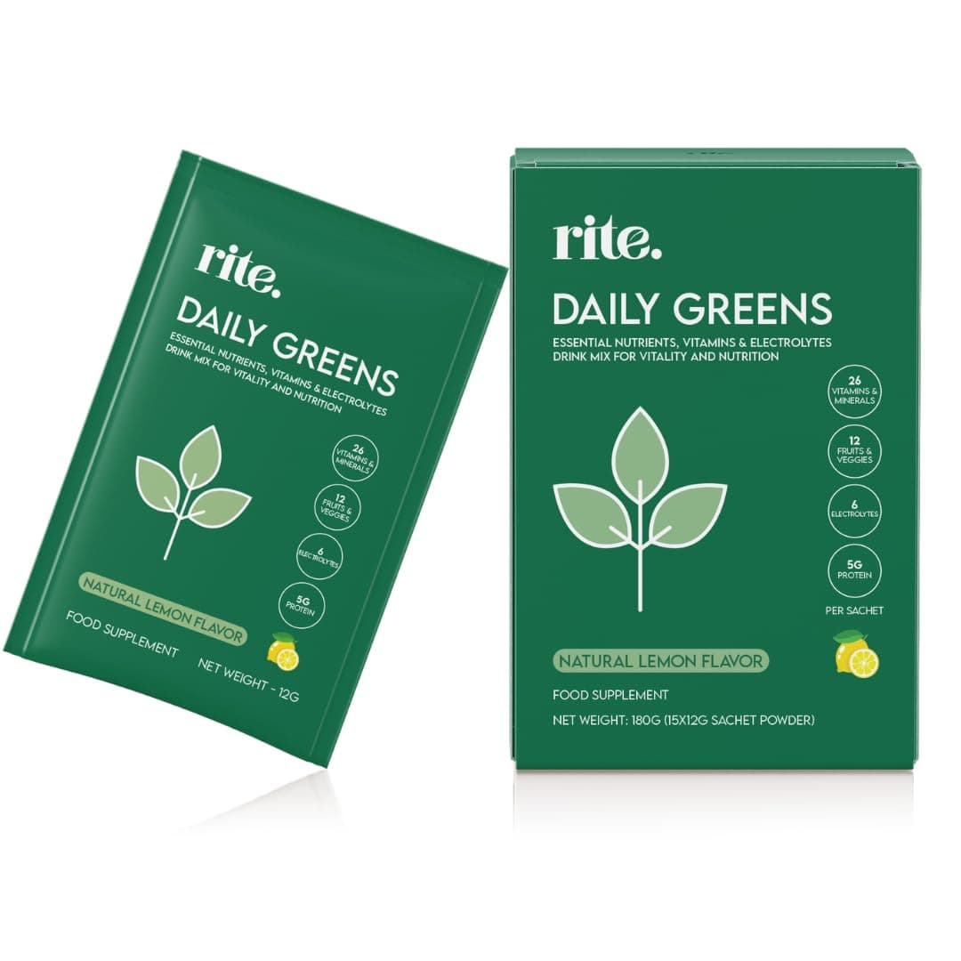 Daily Greens Drink mix I 40 Advanced Greens, Superfoods and Electrolytes, Vegan & Gluten Free, No Added Sugar, Advanced Natural Formula, Lemon flavor (Pack of 15)