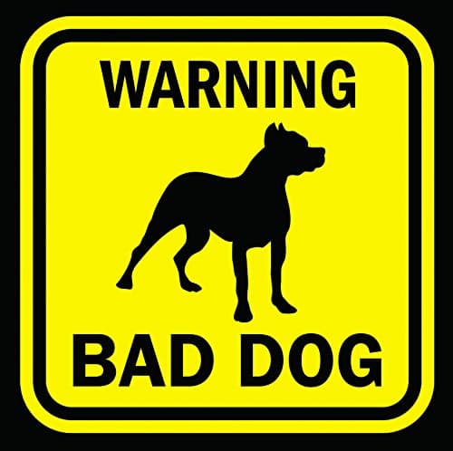 WARNING BAD DOG sign classy but cheap cheerful BLACK & YELLOW correx (15cmx15cm)