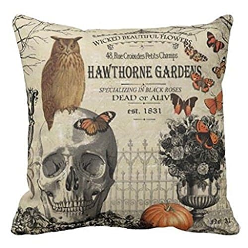 Aiwish Modern Vintage Halloween Skull and Owl Cotton Canvas Pillow Cover 18 x 18 Inches Square Cushion Cover for Sofa One Side