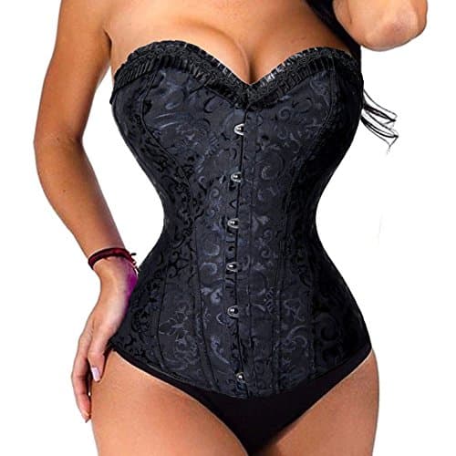 Lelinta Women's Sexy Lace up Back Satin Boned Corset Bustier With G-string