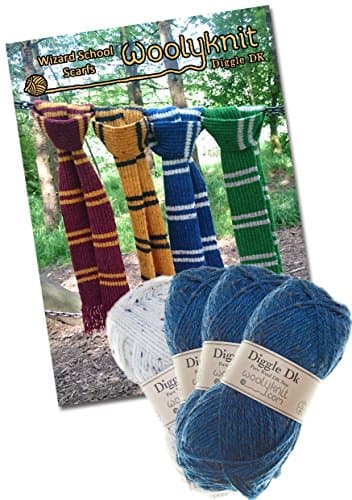 Wizard School Scarf Knitting Bundle Pack. Wool and Knitting Pattern Provided! (Blue)