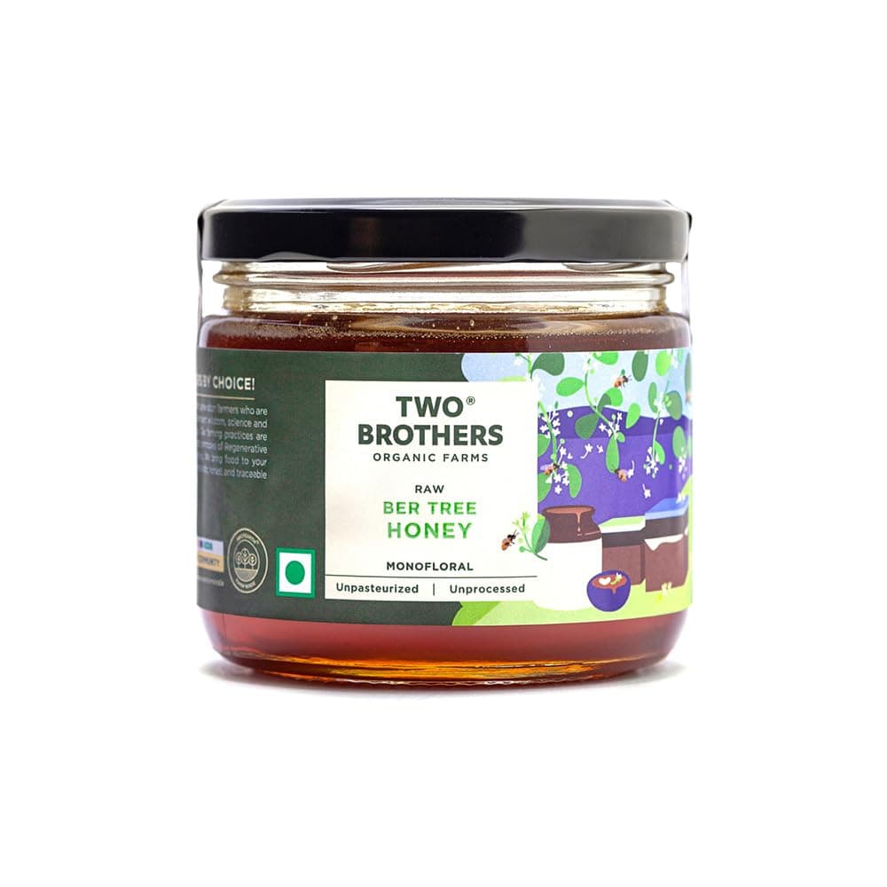 Two Brothers Organic Farms Indian Berry Honey, Raw Mono-Floral Unfiltered (350 g) | Rich in Pollen, Beeswax & Propolis | Immunity-Boosting, Antioxidant-Rich | 100% Natural & Pure