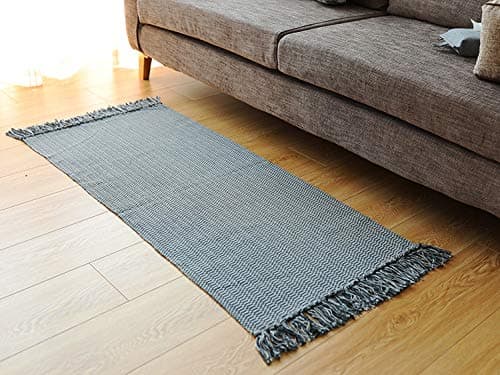 Ojia Woven Cotton Rag Rug Hand Woven Area Runner for Entryway Laundry Room Kitchen Bathroom Bedroom Dorm (2 x 4 ft, Dark Grey)
