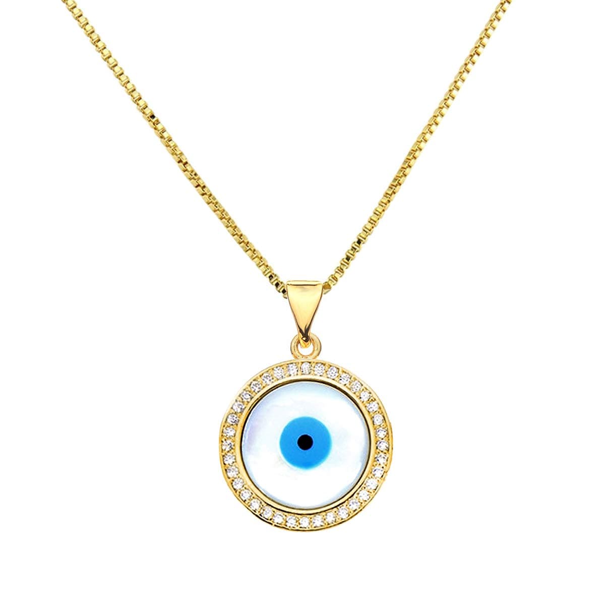 Evil Eye Mother of Pearl Zirconia Pendant Charm Necklace Chain