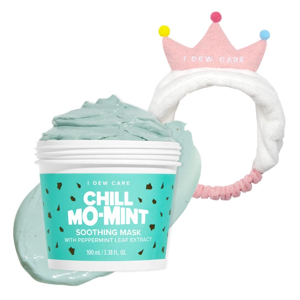 I DEW CARE Wash-Off Face Mask - Chill Mo Mint, 3.38 Oz + Face Wash Headband - Pink Tiara Bundle