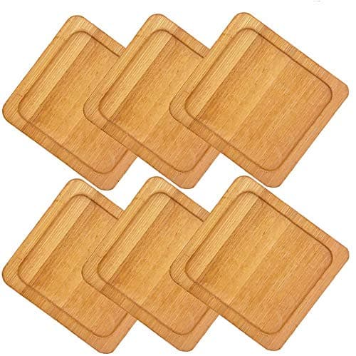 IHUIXINHE Bamboo Plant Saucer Round Plant Pot Tray Indoor Outdoor Plants, Set of 6 (Square)