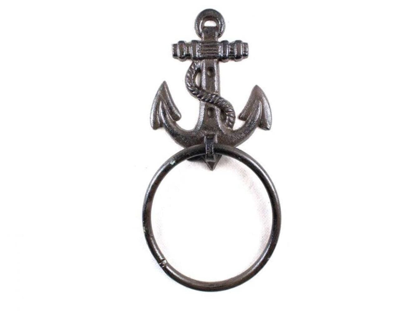 Handcrafted Nautical Decor Cast Iron Anchor Towel Holder 8.5" - Anchor Decoration - Metal Wall Art