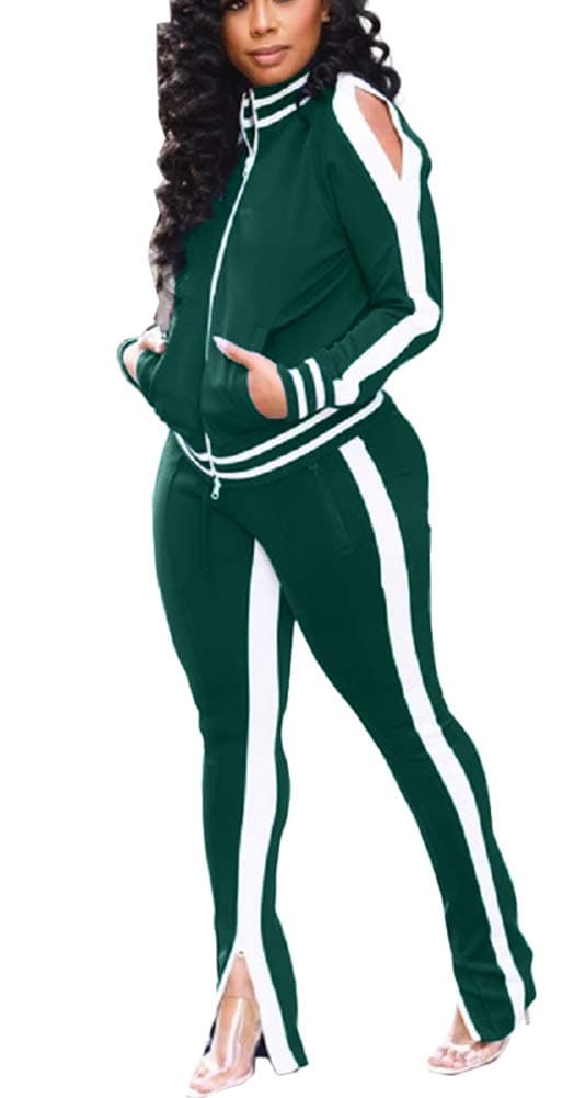 Choichic Jogging Suits for Women - Sweat Suits Set Zipper Hoodies Sweatshirt + Wide Leg Slit Pants Tracksuit Set