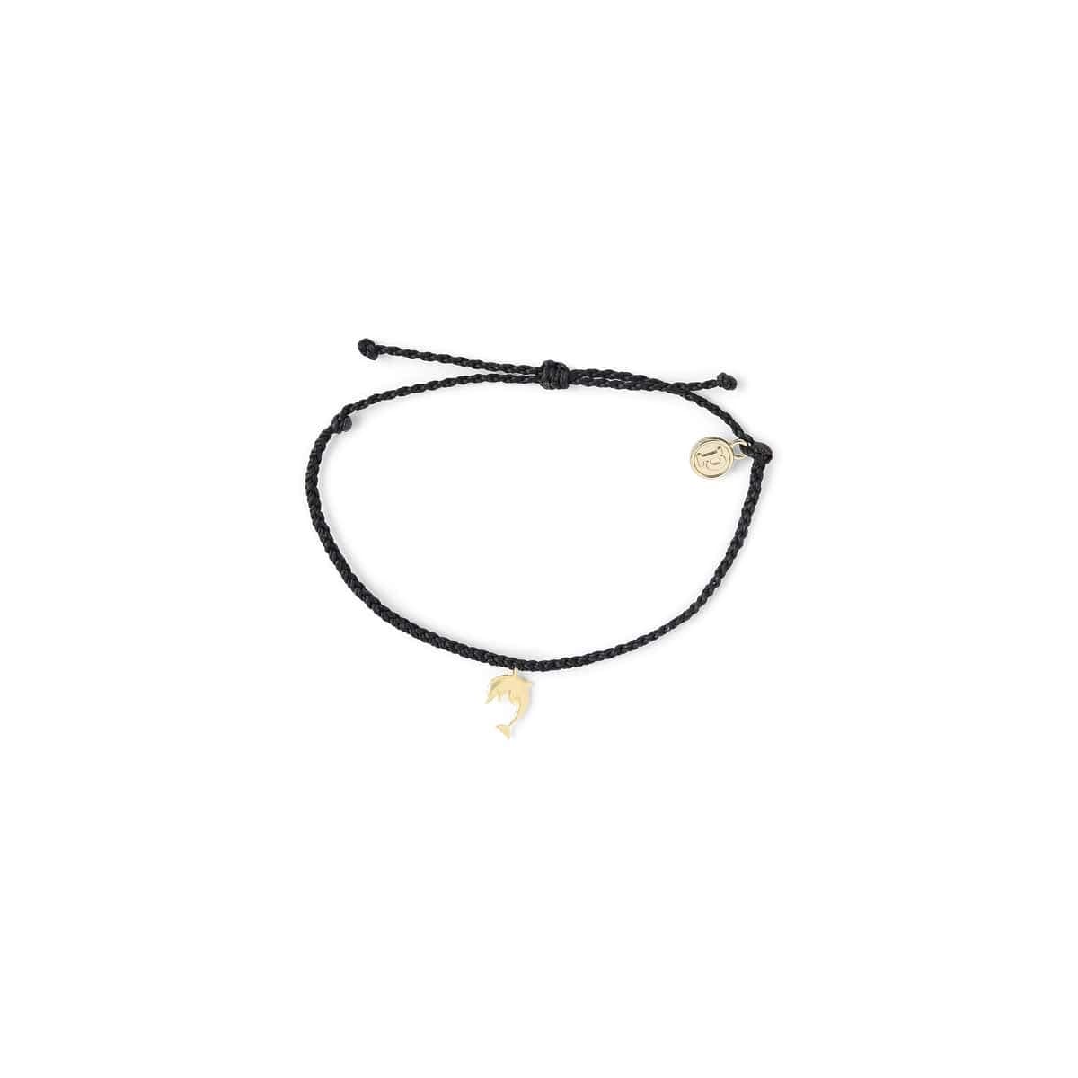 Pura Vida Gold or Silver Dolphin Marine Charity Wildlife Bracelet - 100% Waterproof, Adjustable Band - Coated Charm