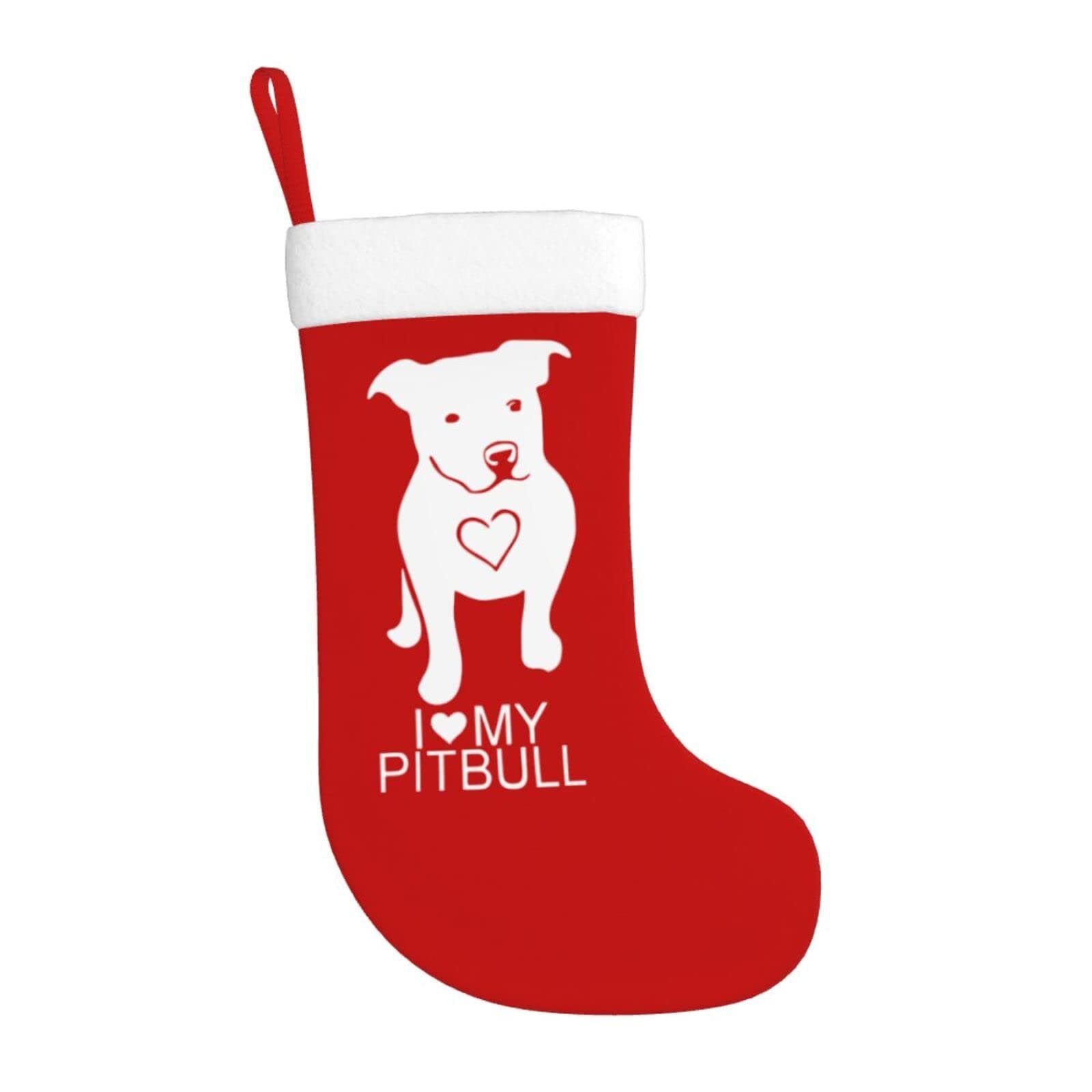 Yapcklu I Love My Pitbull Dog Cute Christmas Stockings 16.5 in Red and White Felt Santa Claus Gift Party Accessory Xmas Tree Decor Festival Party Ornament