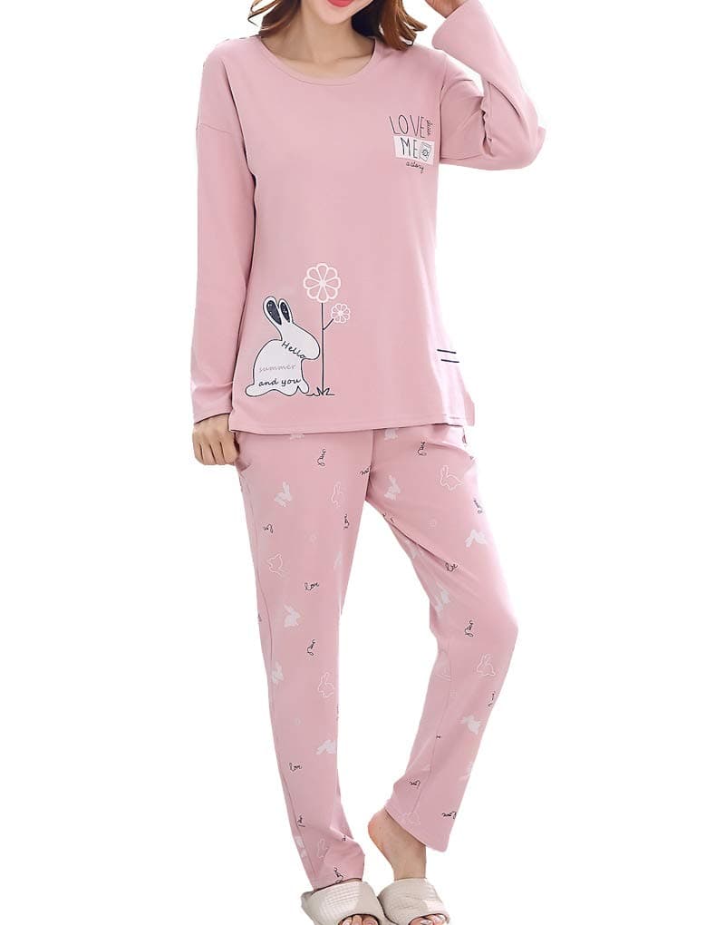 Young Girls Lovely Bunny Pajama Sets Cotton Long Sleeve Pjs Clothes Sleepwear Shirts