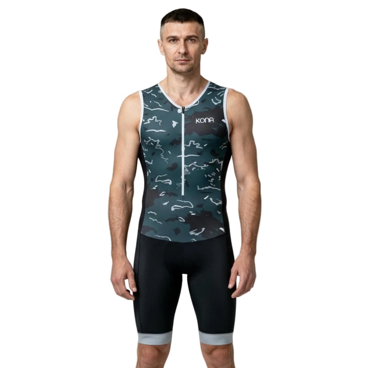 KONA Mens Assault Triathlon Race Suit - Sleeveless Skinsuit Padded Cycling Tri Suit for Swim Bike Run